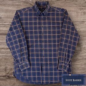 Scott Barber Men’s Blue and Gold Dress Shirt. Button-down collar. Large